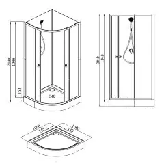 Душевая кабина Loranto NEO 100x100x(190+15) с низким поддоном 15см, прозрачное закаленное стекло 5 мм, профиль черный-матовый (CS-21800-100)