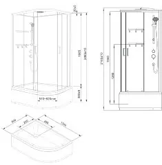 Душевая кабина Loranto NEO 120x80x(170+38) левая, с высоким поддоном 38см, прозрачное закаленное стекло 4 мм, задние стеклянные стенки белые, с двумя 