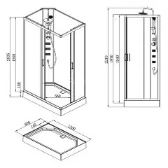 Душевая кабина Loranto NEO 120x80x(190+15) с низким поддоном 15см, прозрачное закаленное стекло 5 мм, задние стеклянные стенки белые, профиль черный-м