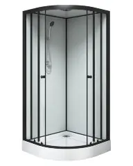 Душевая кабина Loranto NEO 90x90x(190+15) с низким поддоном 15см, прозрачное закаленное стекло 5 мм, задниt стеклянные стенки белые, профиль черный-ма