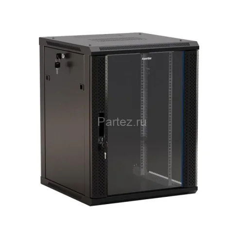 Шкаф настенный TWB-1566-GP-RAL9004 19дюйм 15U 775х600х600мм стеклян. дверь черн. (RAL 9004) (разобра