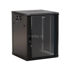 Шкаф настенный TWB-1566-GP-RAL9004 19дюйм 15U 775х600х600мм стеклян. дверь черн. (RAL 9004) (разобра