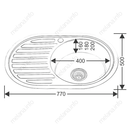 Мойка 7750 U N 0,6/160 врезная овальная с сифоном (122a N*12)