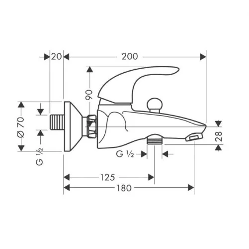 Hansgrohe 31740000 Focus E Смеситель для ванны, однорычажный, ВМ, 1/2