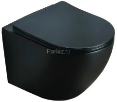 Унитаз подвесной Azario Grado 490х370х370 безободковый, в комплекте с сидением микролифт, черный мат