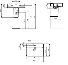 Раковина Ideal Standard STRADA II 800х430х130 накладная, 1 отверстие под смеситель (T300101)