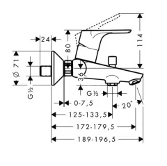 Hansgrohe 31940000 Focus Смеситель для ванны, однорычажный, ВМ, 1/2