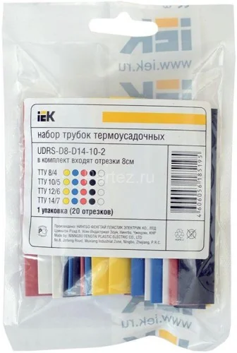Набор трубок термоусадочных тонкостен. ТТУ 4/2 (4хЧ; 2хБ; К; С; Ж; З) 10х10см разноцвет. IEK UDRS-D2