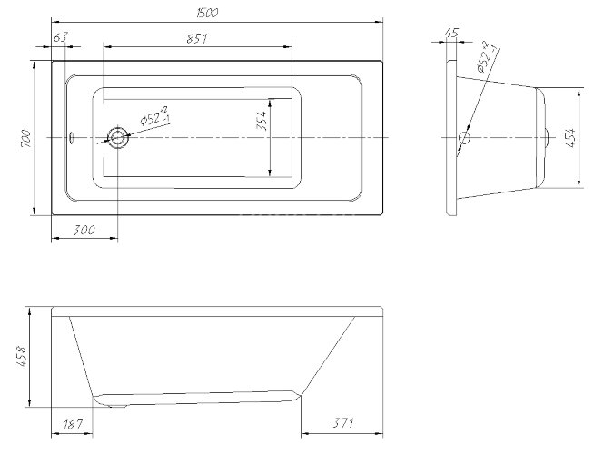 Ванна пристенная Loranto Novaro La 1500х700, ABS пластик, белая (CS00078466)