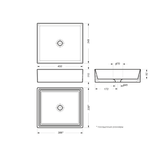 Раковина накладная Sanita Luxe Novel Slim-40 400х349х110, белая (NOV40SLWB01S)