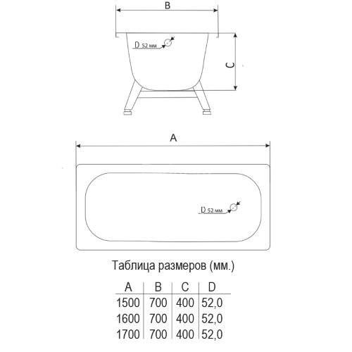 Ванна стальная ВИЗ MARION с опорной подставкой 170х70х40 без ранта, белый ирис (M-71903)