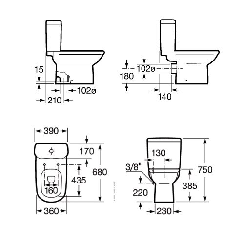 Бачок Roca GIRALDA, нижн.подвод, двойн.слив 3/6л (7.3414.6.900.0)