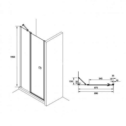 Душевая дверь Roca CAPITAL распашная 90х195, толщина полотна 6мм универсальная, цвет профиля хром