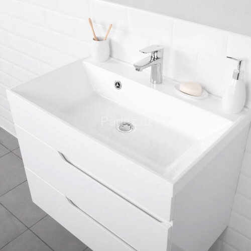 Комплект тумба Итана Sky 70 (600х450х560) подвесная, с раковиной Clarissa 70, белый глянец (CS000916