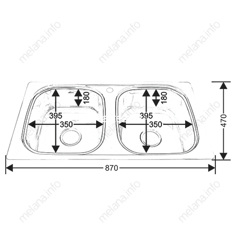Мойка 8747S MELANA 0,6/180 2-я чаша врезная прямоугольная с сифоном (199  t *8)
