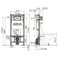 Сет инсталляция Alсa AM101/1120-4:1 RU M578-0001 + унитаз Grado AZ-0046 чёрный матовый с сиденьем ми