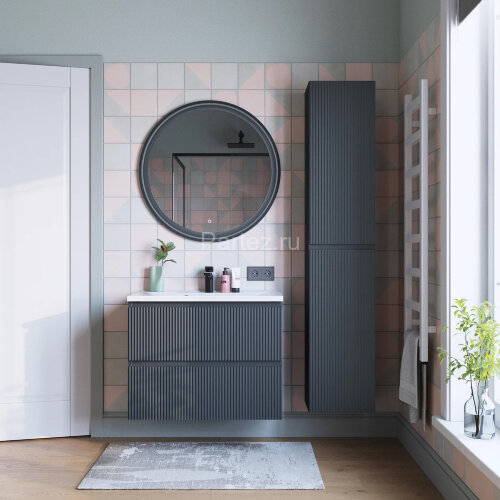 Комплект тумба Итана Kate 80 (987х438х640) подвесная, с раковиной Milena 80, антрацит (CS00090007)