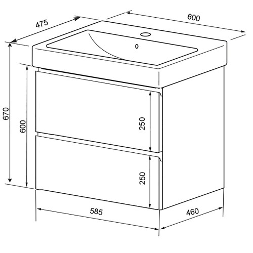 Комплект тумба Azario Мила 60 600х670х475 подвесная, с раковиной Tempo 60 (CS00091362)