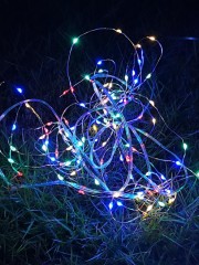 Гирлянда светодиодная "Разноцветные нити" 100LED 7м (4м+3м) мультиколор на солнечной батарее аккумул