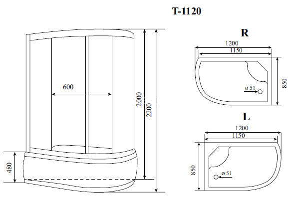 Timo Standart T-6620 Black R душевая кабина (120*85*220), шт