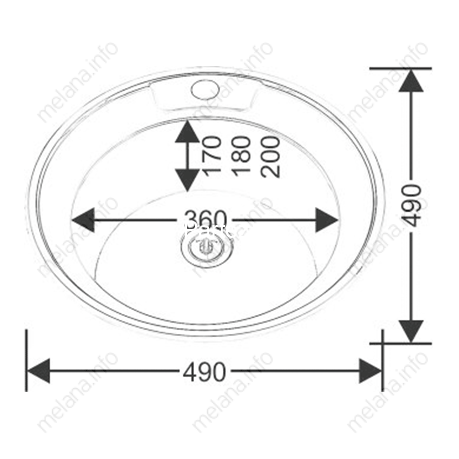 Мойка 490 MELANA 0,8/180 врезная круглая с сифоном (002 ta *15)