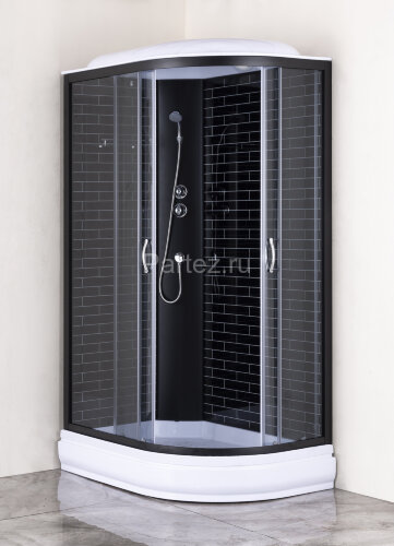 Душевая кабина Loranto 120х80х215 поддон 20 см, черный кирпичный узор, серое стекло 4мм, профиль черный (CS-66120-20L GB 120)