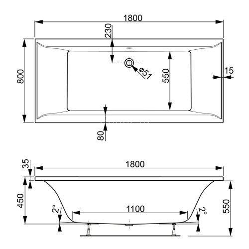 Ванна акриловая VAGNERPLAST VERONELA прямоугольная, 180х80 см, белая (VPBA180VEA2X-04)