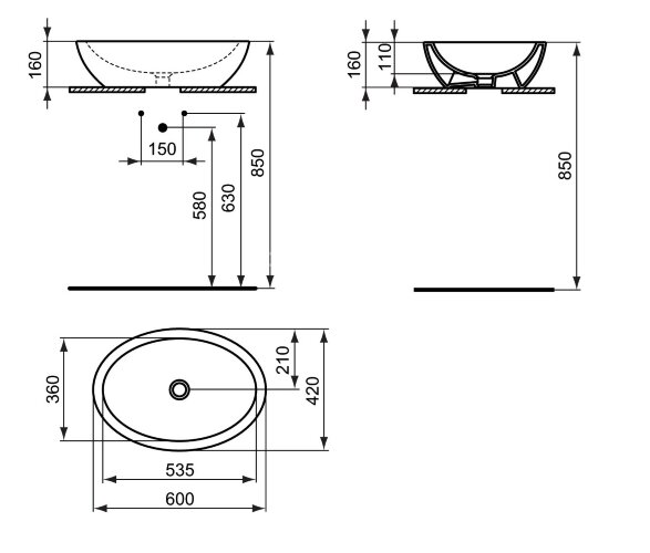 Раковина - чаша Ideal Standard STRADA 60x42 см., белая (K078401)