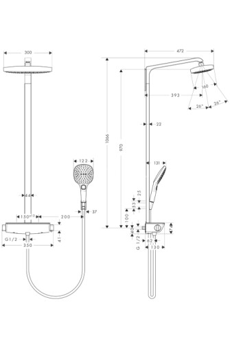 27128000 Raindance Select Raindance Select E 300 2jet Showerpipe, ½' хром