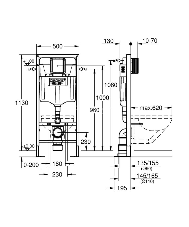Инсталляция Grohe Rapid SL для унитаза без клавиши (38584001)