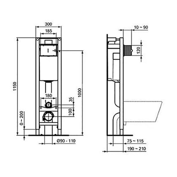 Встраиваемая инсталляция для монтажа подвесных унитазов PROSYS ECO FRAME M (E233267)