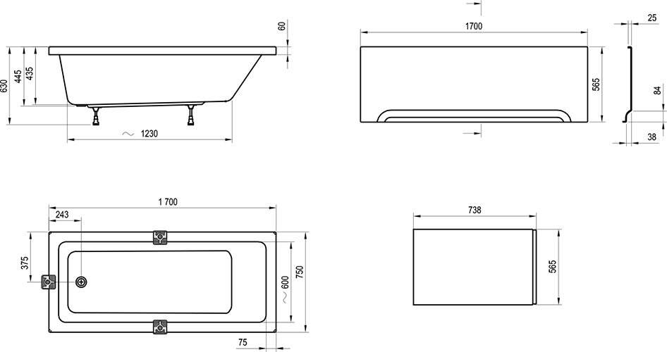 Ванна акриловая Ravak 170х75  белая