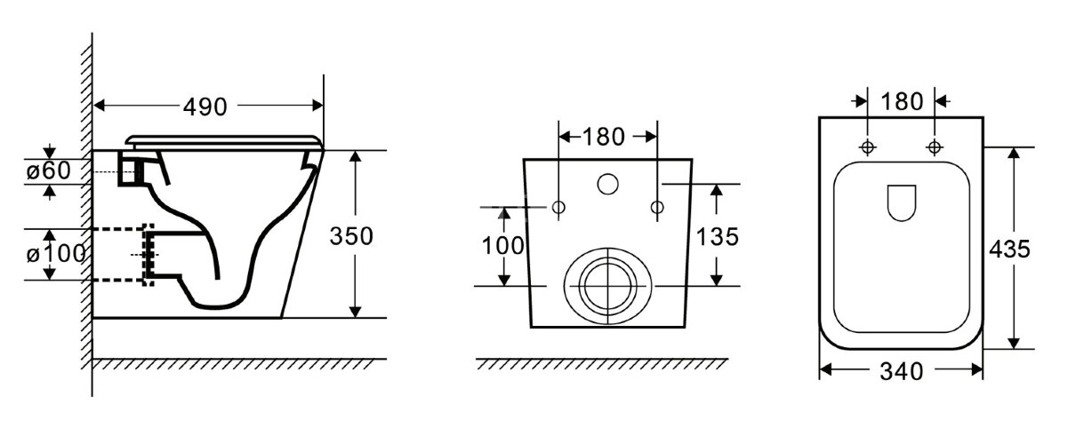 Унитаз подвесной Azario Teramo 490х355х365 безободковый, квадратный, с системой антивсплеск (Торнадо