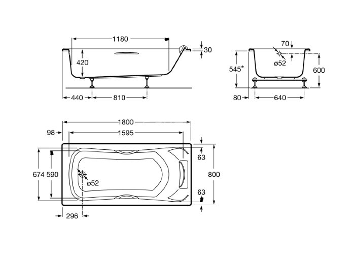 Ванна акриловая Roca BeCool прямоугольная 180х80