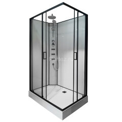 Душевая кабина Loranto NEO 120x80x(190+15) с низким поддоном 15см, прозрачное закаленное стекло 5 мм, задние стеклянные стенки белые, профиль черный-м