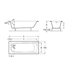 Ванна чугунная Roca CONTINENTAL 140х70, без покрытия, без ручек