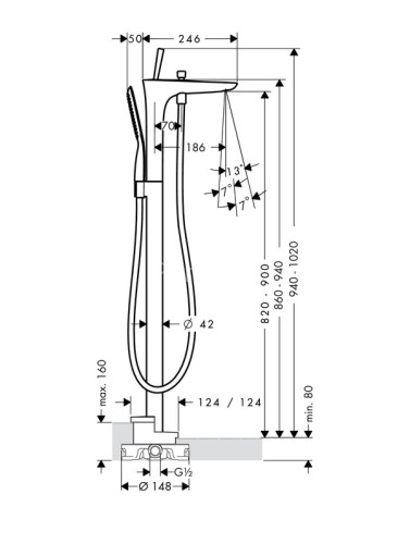 15473400 PuraVida Смеситель для ванны, однорычажный, напольный, ½’