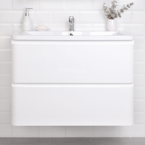 Комплект тумба Итана Roberto 80 (795х56х06) подвесная, с раковиной Adel 80, белый глянец (375043)