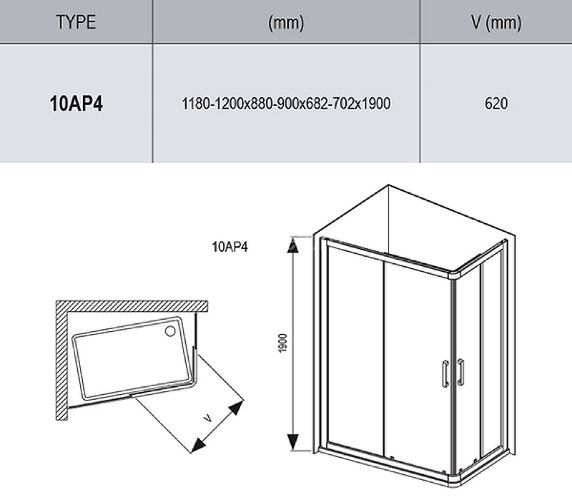Душевой уголок Ravak 10° 10AP4 120x90 профиль Белый стекло Transparent (0ZVG70100Z1)