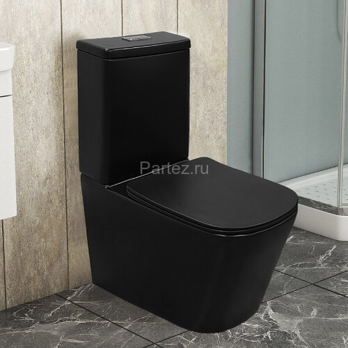 Унитаз-компакт Azario Black King 370х640х810 безободковый, с быстросъемным сиденьем микролифт, черны