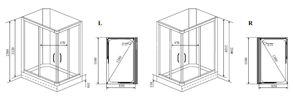 Timo Lux TL-1504 L душевая кабина (110*85*230), шт