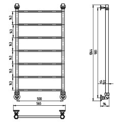 Полотенцесушитель водяной ДВИН J 100/50 1"-½" К1 полированный (4627085975489)