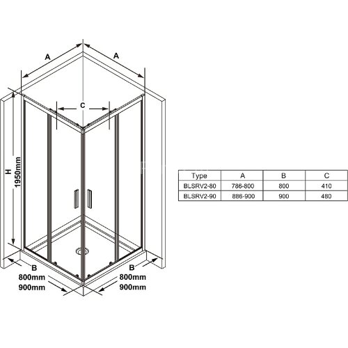 Душевой уголок Ravak Blix Slim 80x80 BLSRV2-80 профиль хром, стекло прозрачное