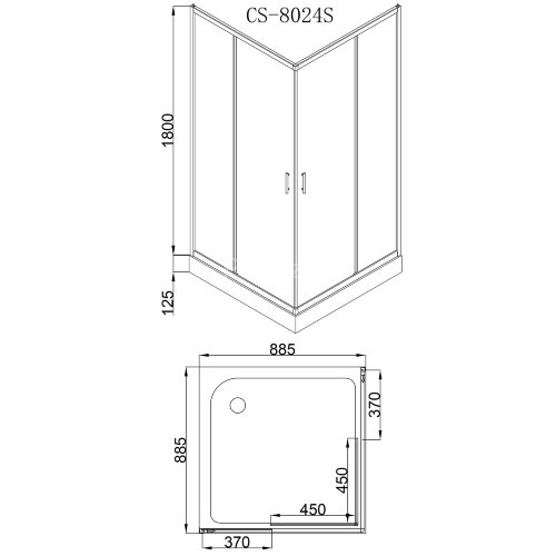 Душевое ограждение Loranto 90х90х195, поддон 13 см (CS-8024S)
