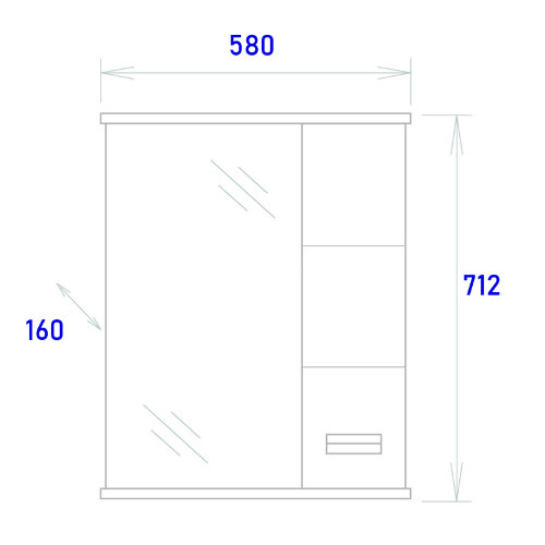 Зеркало-шкаф Onika Балтика Black 58.01 LED-светильник, правосторонний, белый (205846)