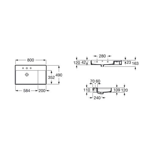 Раковина Roca INSPIRA SQUARE UNIK 800, белая (7.3275.2.B00.0)