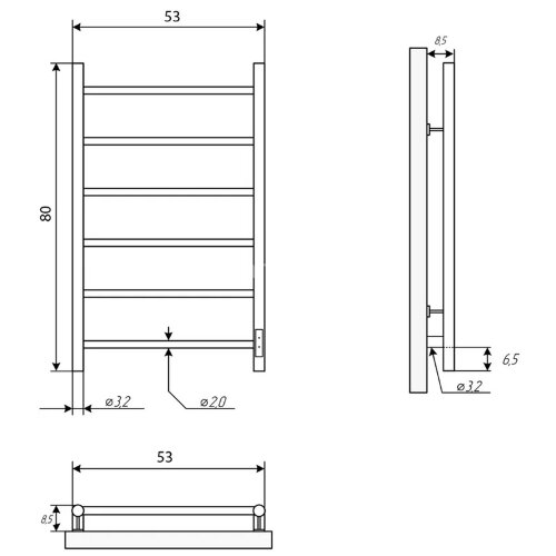 Полотенцесушитель электрический ДВИН J neo 80/50 1"-1/2" К диммер Чёрный матовый (4657763750640)