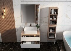 Зеркало-шкаф Onika Алеста 80.00 R Камень светлый, белый (208095)