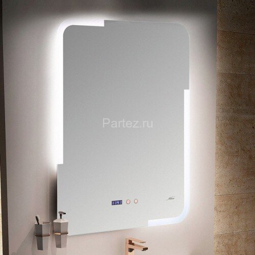 Зеркало с LED-подсветкой MELANA-6080 подогрев/часы (MLN-LED063)